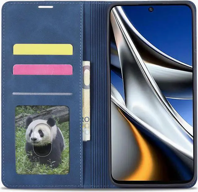 Alt view image 2 of 7 - BONAEVER Case for Xiaomi Poco X4 Pro 5G Premium PU Leather Phone Cover with Card Holder Stand, Shockproof Flip Wallet Cover Blue