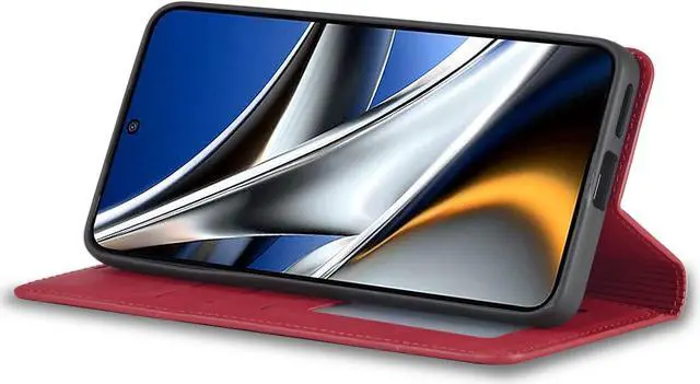 Alt view image 3 of 7 - BONAEVER Case for Xiaomi Poco X4 Pro 5G Premium PU Leather Phone Cover with Card Holder Stand, Shockproof Flip Wallet Cover Red