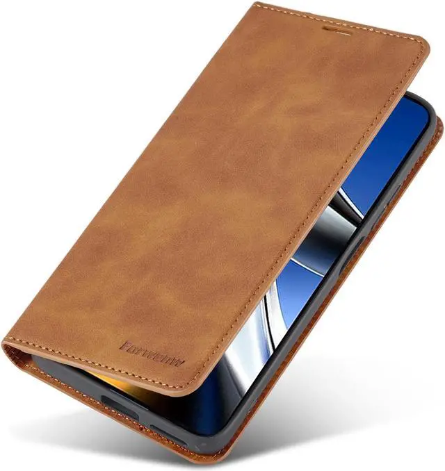 Alt view image 4 of 7 - BONAEVER Case for Xiaomi Poco M4 Pro 4G (Not 5G) Premium PU Leather Phone Cover with Card Holder Stand, Shockproof Flip Wallet Cover Brown