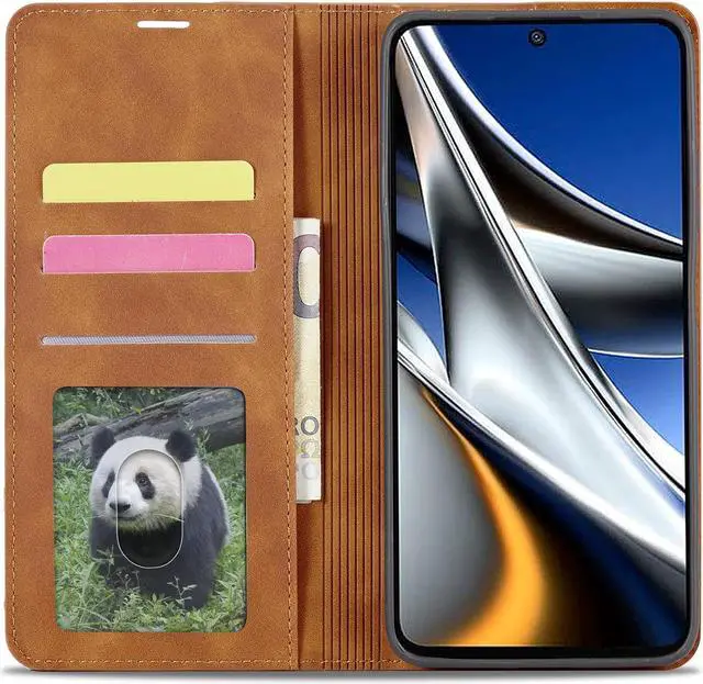 Alt view image 2 of 7 - BONAEVER Case for Xiaomi Poco M4 Pro 4G (Not 5G) Premium PU Leather Phone Cover with Card Holder Stand, Shockproof Flip Wallet Cover Brown