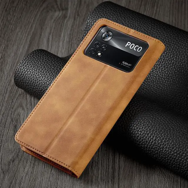 Alt view image 5 of 7 - BONAEVER Case for Xiaomi Poco M4 Pro 4G (Not 5G) Premium PU Leather Phone Cover with Card Holder Stand, Shockproof Flip Wallet Cover Brown