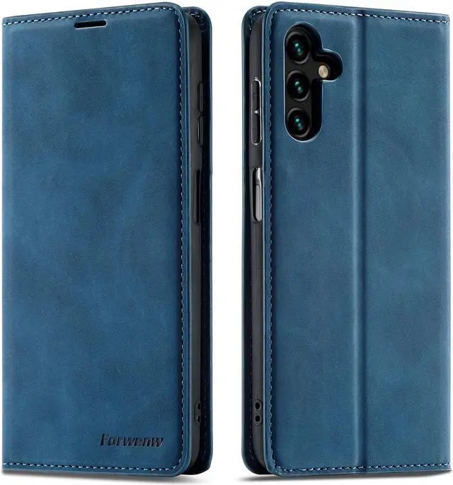 Main image of BONAEVER Case for Samsung Galaxy A55 5G Premium PU Leather Phone Cover with Card Holder Stand, Shockproof Flip Wallet Cover Blue