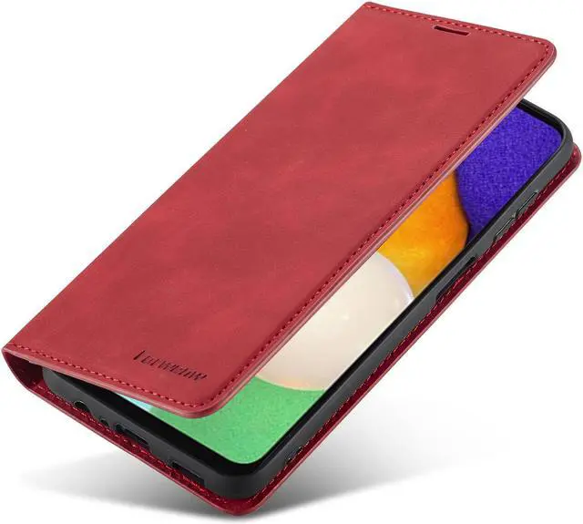 Alt view image 6 of 7 - BONAEVER Case for Samsung Galaxy A55 5G Premium PU Leather Phone Cover with Card Holder Stand, Shockproof Flip Wallet Cover Red