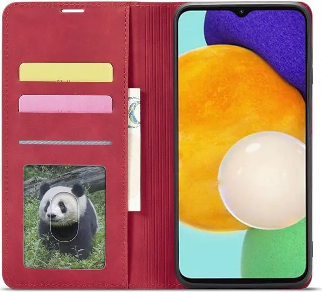 Alt view image 4 of 7 - BONAEVER Case for Samsung Galaxy A55 5G Premium PU Leather Phone Cover with Card Holder Stand, Shockproof Flip Wallet Cover Red