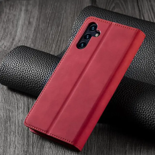 Alt view image 7 of 7 - BONAEVER Case for Samsung Galaxy A55 5G Premium PU Leather Phone Cover with Card Holder Stand, Shockproof Flip Wallet Cover Red