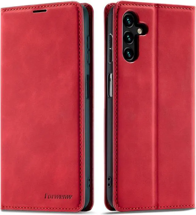 Main image of BONAEVER Case for Samsung Galaxy A55 5G Premium PU Leather Phone Cover with Card Holder Stand, Shockproof Flip Wallet Cover Red