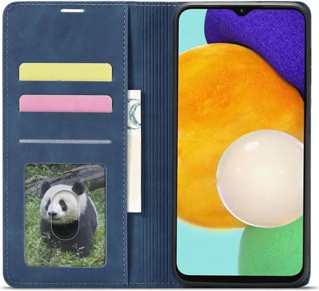 Alt view image 4 of 7 - BONAEVER Case for Samsung Galaxy A35 5G Premium PU Leather Phone Cover with Card Holder Stand, Shockproof Flip Wallet Cover Blue