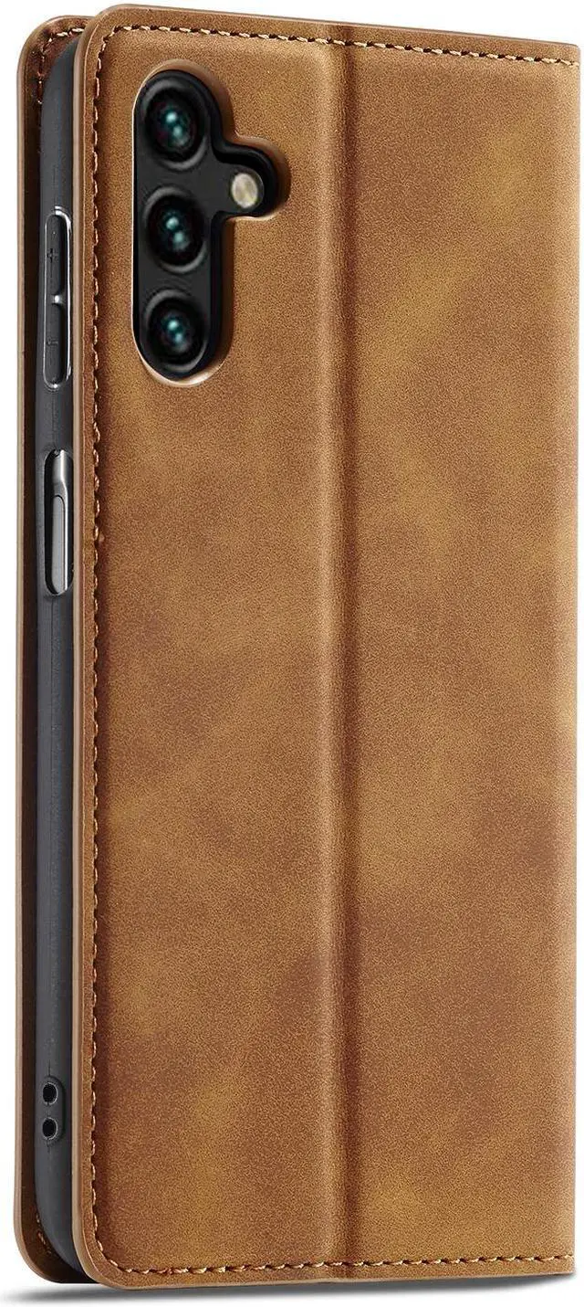 Alt view image 2 of 7 - BONAEVER Case for Samsung Galaxy A35 5G Premium PU Leather Phone Cover with Card Holder Stand, Shockproof Flip Wallet Cover Brown