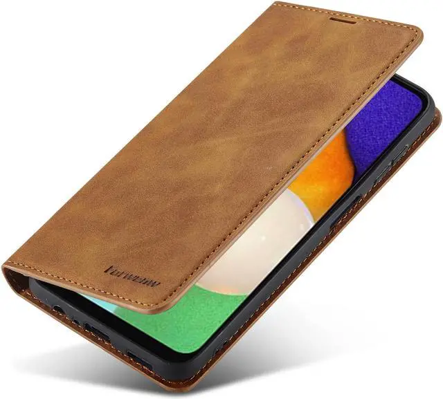 Alt view image 4 of 7 - BONAEVER Case for Samsung Galaxy A35 5G Premium PU Leather Phone Cover with Card Holder Stand, Shockproof Flip Wallet Cover Brown