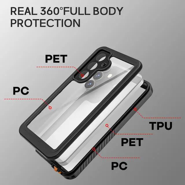 Alt view image 5 of 7 - BONAEVER for Samsung Galaxy S25 Case, IP68 Waterproof with [Built-in Screen Protector] [14FT Military Shockproof] Full Body Heavy Duty Protective Sealed Case for Galaxy S25, Black