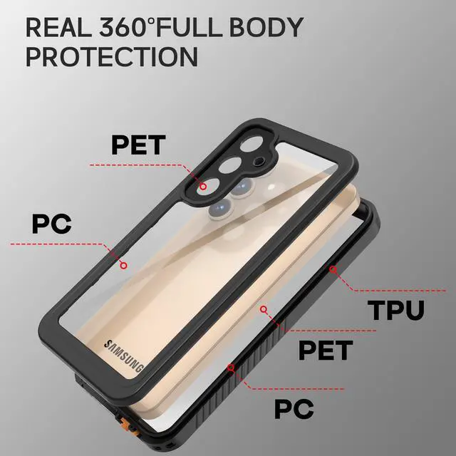 Alt view image 4 of 7 - BONAEVER for Samsung Galaxy S25 Plus Case, IP68 Waterproof with [Built-in Screen Protector] [14FT Military Shockproof] Full Body Heavy Duty Protective Sealed Case for Galaxy S25 Plus, Black