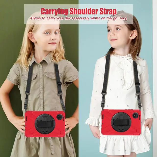 Alt view image 5 of 7 - BONAEVER Case for Xiaomi Redmi Pad SE 8.7 inch 2024, Shockproof Cover with Screen Protector Pencil Holder, 360° Rotating Hand Strap & Stand & Shoulder Strap Red