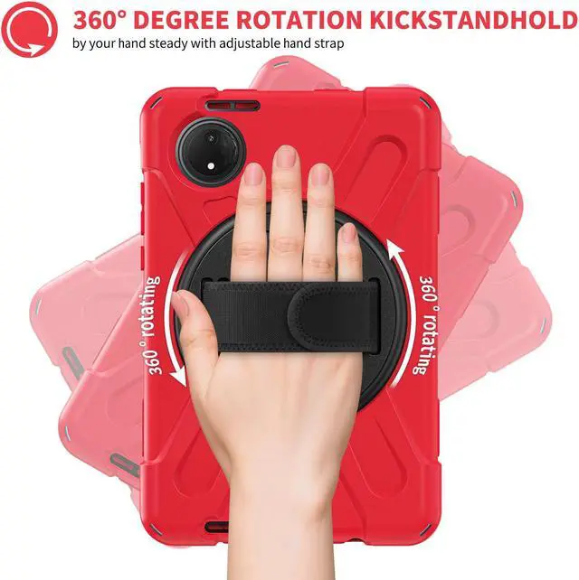 Alt view image 2 of 7 - BONAEVER Case for Xiaomi Redmi Pad SE 8.7 inch 2024, Shockproof Cover with Screen Protector Pencil Holder, 360° Rotating Hand Strap & Stand & Shoulder Strap Red