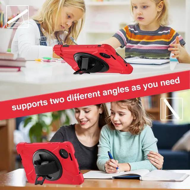 Alt view image 4 of 7 - BONAEVER Case for Xiaomi Redmi Pad SE 8.7 inch 2024, Shockproof Cover with Screen Protector Pencil Holder, 360° Rotating Hand Strap & Stand & Shoulder Strap Red