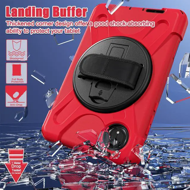 Alt view image 3 of 7 - BONAEVER Case for Xiaomi Redmi Pad SE 8.7 inch 2024, Shockproof Cover with Screen Protector Pencil Holder, 360° Rotating Hand Strap & Stand & Shoulder Strap Red