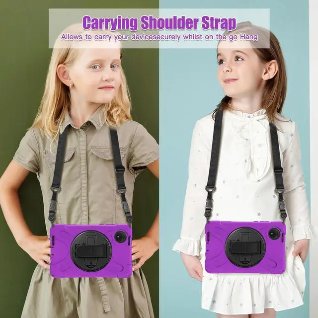 Alt view image 6 of 7 - BONAEVER Case for Xiaomi Redmi Pad SE 8.7 inch 2024, Shockproof Cover with Screen Protector Pencil Holder, 360° Rotating Hand Strap & Stand & Shoulder Strap Purple