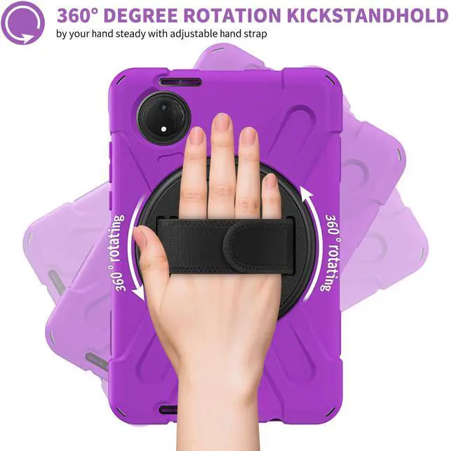 Alt view image 2 of 7 - BONAEVER Case for Xiaomi Redmi Pad SE 8.7 inch 2024, Shockproof Cover with Screen Protector Pencil Holder, 360° Rotating Hand Strap & Stand & Shoulder Strap Purple