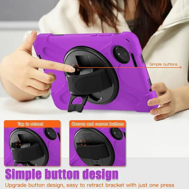 Alt view image 7 of 7 - BONAEVER Case for Xiaomi Redmi Pad SE 8.7 inch 2024, Shockproof Cover with Screen Protector Pencil Holder, 360° Rotating Hand Strap & Stand & Shoulder Strap Purple