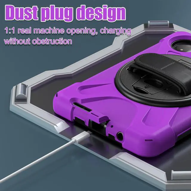 Alt view image 4 of 7 - BONAEVER Case for Xiaomi Redmi Pad SE 8.7 inch 2024, Shockproof Cover with Screen Protector Pencil Holder, 360° Rotating Hand Strap & Stand & Shoulder Strap Purple