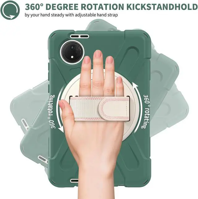 Alt view image 2 of 7 - BONAEVER Case for Xiaomi Redmi Pad SE 8.7 inch 2024, Shockproof Cover with Screen Protector Pencil Holder, 360° Rotating Hand Strap & Stand & Shoulder Strap Dark Green