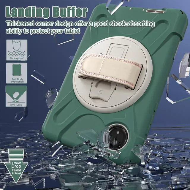 Alt view image 4 of 7 - BONAEVER Case for Xiaomi Redmi Pad SE 8.7 inch 2024, Shockproof Cover with Screen Protector Pencil Holder, 360° Rotating Hand Strap & Stand & Shoulder Strap Dark Green