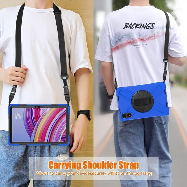 Alt view image 6 of 7 - BONAEVER Case for Xiaomi Redmi Pad Pro 12.1 Inch 2024 / Xiaomi Poco Pad 12.1" Shockproof Cover with Screen Protector Pencil Holder, 360° Rotating Hand Strap & Stand & Shoulder Strap Blue