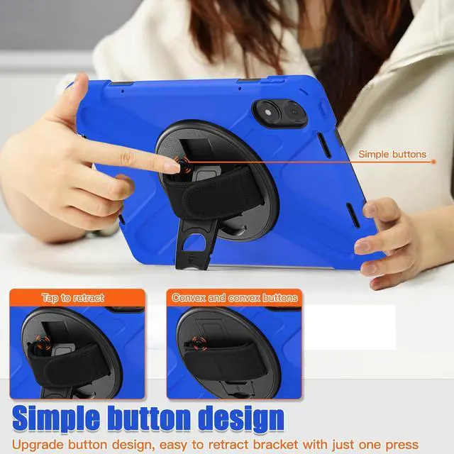 Alt view image 7 of 7 - BONAEVER Case for Xiaomi Redmi Pad Pro 12.1 Inch 2024 / Xiaomi Poco Pad 12.1" Shockproof Cover with Screen Protector Pencil Holder, 360° Rotating Hand Strap & Stand & Shoulder Strap Blue