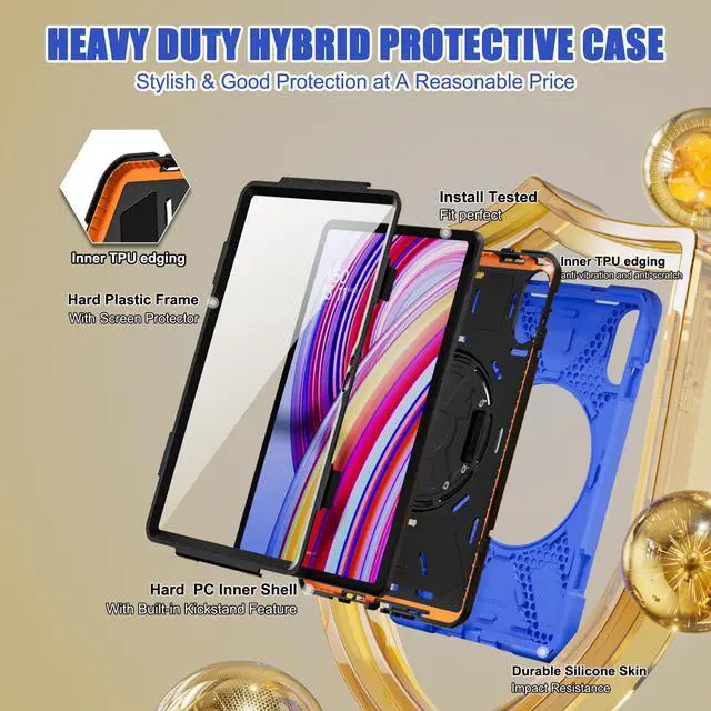 Alt view image 3 of 7 - BONAEVER Case for Xiaomi Redmi Pad Pro 12.1 Inch 2024 / Xiaomi Poco Pad 12.1" Shockproof Cover with Screen Protector Pencil Holder, 360° Rotating Hand Strap & Stand & Shoulder Strap Blue