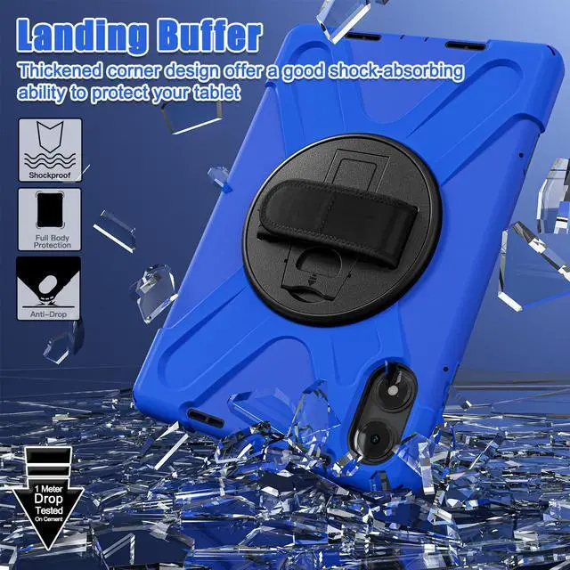 Alt view image 4 of 7 - BONAEVER Case for Xiaomi Redmi Pad Pro 12.1 Inch 2024 / Xiaomi Poco Pad 12.1" Shockproof Cover with Screen Protector Pencil Holder, 360° Rotating Hand Strap & Stand & Shoulder Strap Blue