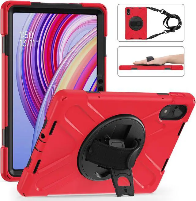 Main image of BONAEVER Case for Xiaomi Redmi Pad Pro 12.1 Inch 2024 / Xiaomi Poco Pad 12.1" Shockproof Cover with Screen Protector Pencil Holder, 360° Rotating Hand Strap & Stand & Shoulder Strap Red