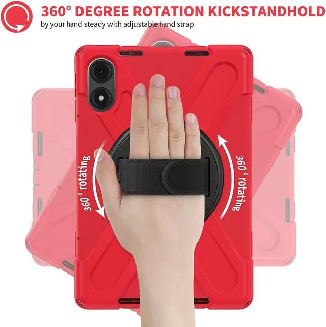 Alt view image 2 of 7 - BONAEVER Case for Xiaomi Redmi Pad Pro 12.1 Inch 2024 / Xiaomi Poco Pad 12.1" Shockproof Cover with Screen Protector Pencil Holder, 360° Rotating Hand Strap & Stand & Shoulder Strap Red