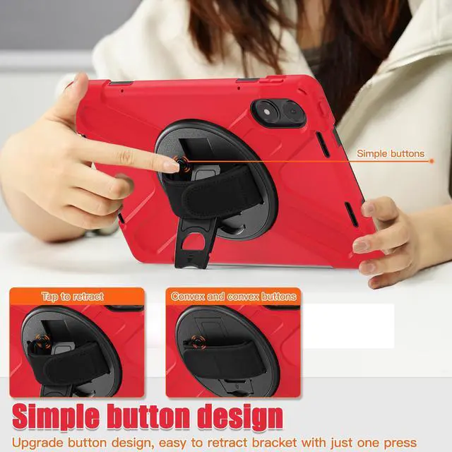 Alt view image 7 of 7 - BONAEVER Case for Xiaomi Redmi Pad Pro 12.1 Inch 2024 / Xiaomi Poco Pad 12.1" Shockproof Cover with Screen Protector Pencil Holder, 360° Rotating Hand Strap & Stand & Shoulder Strap Red