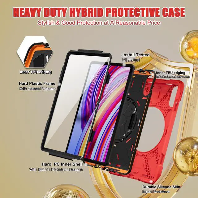 Alt view image 3 of 7 - BONAEVER Case for Xiaomi Redmi Pad Pro 12.1 Inch 2024 / Xiaomi Poco Pad 12.1" Shockproof Cover with Screen Protector Pencil Holder, 360° Rotating Hand Strap & Stand & Shoulder Strap Red