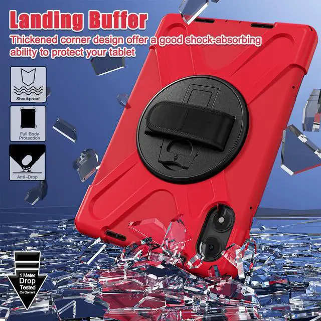 Alt view image 4 of 7 - BONAEVER Case for Xiaomi Redmi Pad Pro 12.1 Inch 2024 / Xiaomi Poco Pad 12.1" Shockproof Cover with Screen Protector Pencil Holder, 360° Rotating Hand Strap & Stand & Shoulder Strap Red