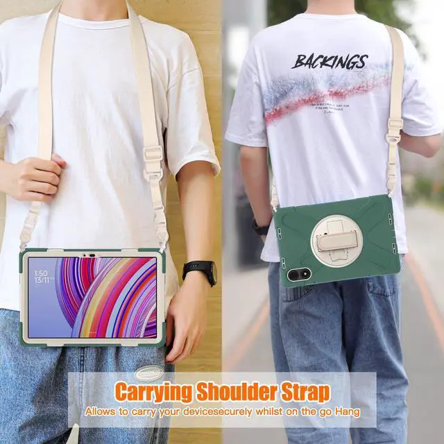 Alt view image 6 of 7 - BONAEVER Case for Xiaomi Redmi Pad Pro 12.1 Inch 2024 / Xiaomi Poco Pad 12.1" Shockproof Cover with Screen Protector Pencil Holder, 360° Rotating Hand Strap & Stand & Shoulder Strap Dark Green