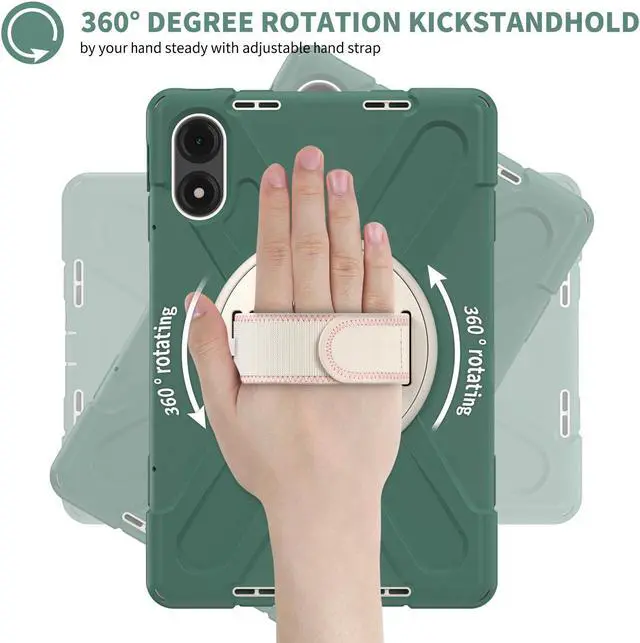 Alt view image 2 of 7 - BONAEVER Case for Xiaomi Redmi Pad Pro 12.1 Inch 2024 / Xiaomi Poco Pad 12.1" Shockproof Cover with Screen Protector Pencil Holder, 360° Rotating Hand Strap & Stand & Shoulder Strap Dark Green