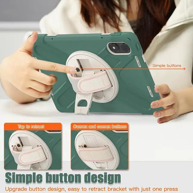 Alt view image 7 of 7 - BONAEVER Case for Xiaomi Redmi Pad Pro 12.1 Inch 2024 / Xiaomi Poco Pad 12.1" Shockproof Cover with Screen Protector Pencil Holder, 360° Rotating Hand Strap & Stand & Shoulder Strap Dark Green