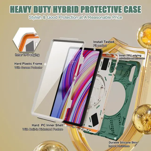 Alt view image 3 of 7 - BONAEVER Case for Xiaomi Redmi Pad Pro 12.1 Inch 2024 / Xiaomi Poco Pad 12.1" Shockproof Cover with Screen Protector Pencil Holder, 360° Rotating Hand Strap & Stand & Shoulder Strap Dark Green