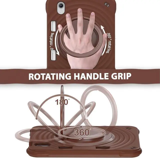 Alt view image 2 of 7 - BONAEVER Shockproof Case for iPad Mini 7 (A17 Pro) 2024 / iPad Mini 6 8.3 inch 2021 Protective Cover with 360° Rotating Stand, Hand/Shoulder Strap, Pencil Holder Chocolate