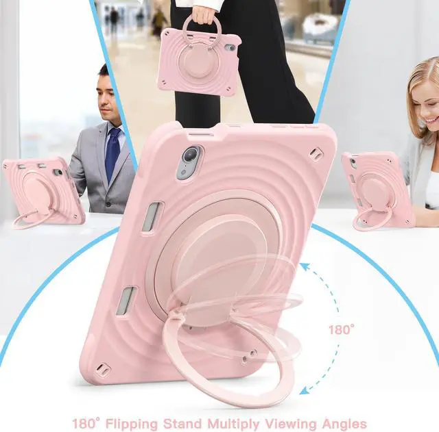 Alt view image 2 of 7 - BONAEVER Shockproof Case for iPad Mini 7 (A17 Pro) 2024 / iPad Mini 6 8.3 inch 2021 Protective Cover with 360° Rotating Stand, Hand/Shoulder Strap, Pencil Holder Pink