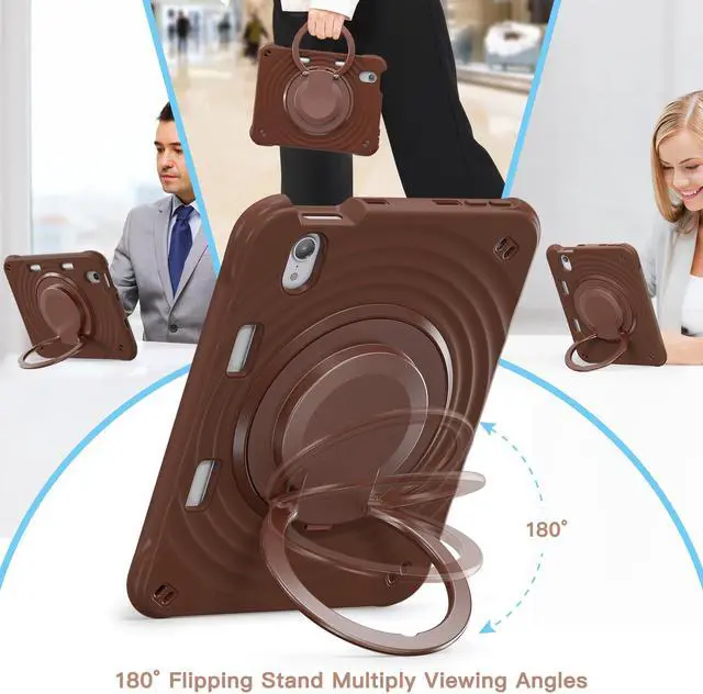 Alt view image 4 of 7 - BONAEVER Shockproof Case for iPad Mini 7 (A17 Pro) 2024 / iPad Mini 6 8.3 inch 2021 Protective Cover with 360° Rotating Stand, Hand/Shoulder Strap, Pencil Holder Chocolate