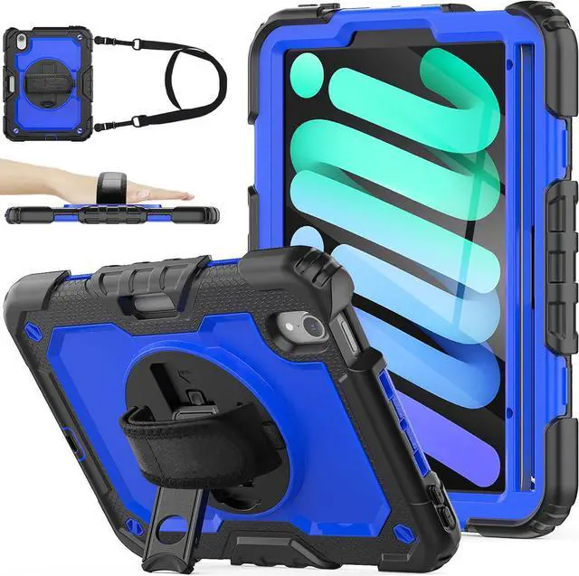 Main image of BONAEVER Case for iPad Mini 7 (A17 Pro) 2024 / iPads Mini 6 8.3" Full-Body Shockproof Protective Case with Screen Protector, 360° Rotating Stand, Hand/Shoulder Strap for iPad Mini 7th/ 6th Generation
