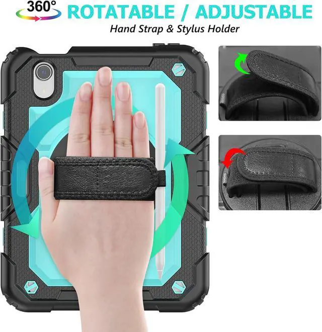 Alt view image 3 of 7 - BONAEVER Case for iPad Mini 7 (A17 Pro) 2024 / iPads Mini 6 8.3" Full-Body Shockproof Protective Case with Screen Protector, 360° Rotating Stand, Hand/Shoulder Strap for iPad Mini 7th/ 6th Generation