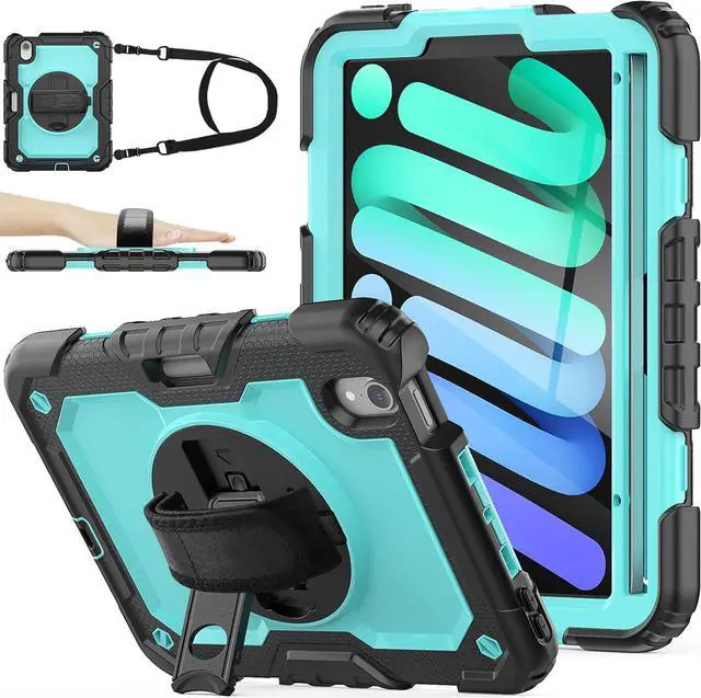 Main image of BONAEVER Case for iPad Mini 7 (A17 Pro) 2024 / iPads Mini 6 8.3" Full-Body Shockproof Protective Case with Screen Protector, 360° Rotating Stand, Hand/Shoulder Strap for iPad Mini 7th/ 6th Generation