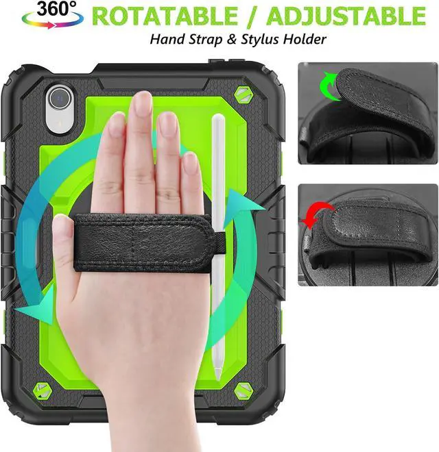Alt view image 3 of 7 - BONAEVER Case for iPad Mini 7 (A17 Pro) 2024 / iPads Mini 6 8.3" Full-Body Shockproof Protective Case with Screen Protector, 360° Rotating Stand, Hand/Shoulder Strap for iPad Mini 7th/ 6th Generation