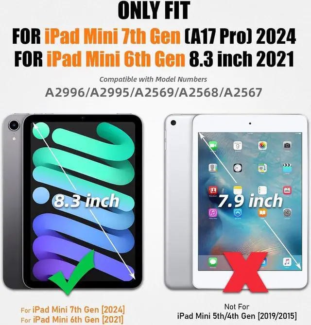 Alt view image 2 of 7 - BONAEVER Case for iPad Mini 7 (A17 Pro) 2024 / iPads Mini 6 8.3" Full-Body Shockproof Protective Case with Screen Protector, 360° Rotating Stand, Hand/Shoulder Strap for iPad Mini 7th/ 6th Generation