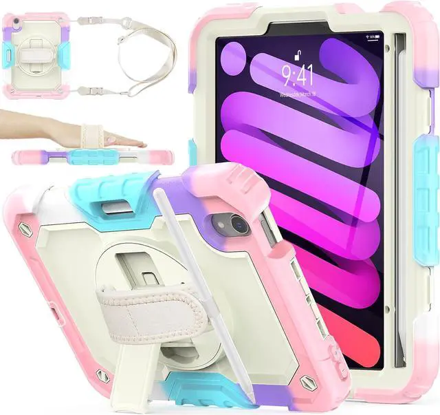 Main image of BONAEVER Case for iPad Mini 7 (A17 Pro) 2024 / iPads Mini 6 8.3" Full-Body Shockproof Protective Case with Screen Protector, 360° Rotating Stand, Hand/Shoulder Strap for iPad Mini 7th/ 6th Generation