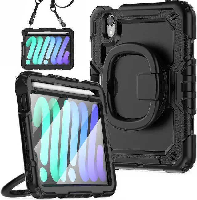 Main image of BONAEVER Case for iPad Mini 7 (A17 Pro) 2024 / iPad Mini 6 8.3'' with Screen Protector Pencil Holder [360 Rotating Hand Strap] &Stand, Drop-Proof Shockproof Cover for iPad Mini 7th/6th Generation 8.3"