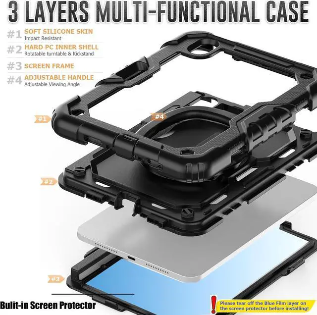 Alt view image 6 of 7 - BONAEVER Case for iPad Mini 7 (A17 Pro) 2024 / iPad Mini 6 8.3'' with Screen Protector Pencil Holder [360 Rotating Hand Strap] &Stand, Drop-Proof Shockproof Cover for iPad Mini 7th/6th Generation 8.3"