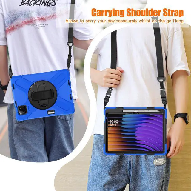 Alt view image 6 of 7 - BONAEVER Case for Xiaomi Mi Pad 7 / Mi Pad 7 Pro 11.2 inch Released 2024, Shockproof Cover with 360 Rotate Stand Hand Strap Shoulder Strap Pencil Holder Protective Cover Blue